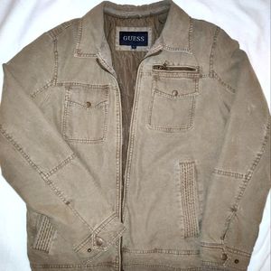 Bomber jacket by Guess, Men's Med, Tan Rugged outer material, quilted lining